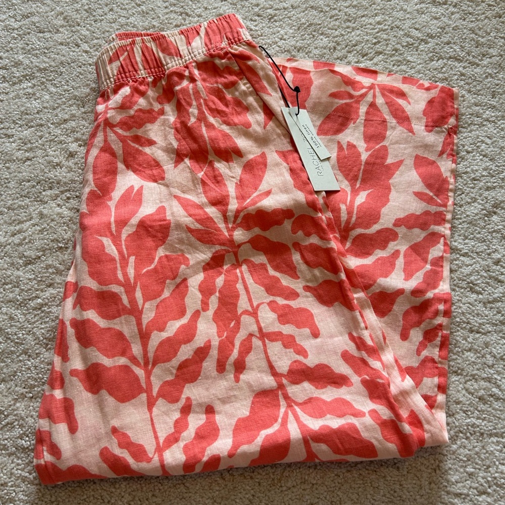 Rachel Zoe Pink Leaf Print Linen Pants